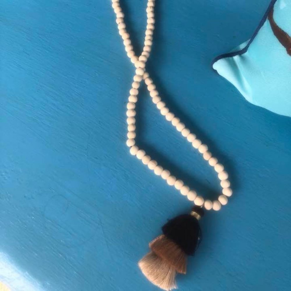 Brand new beautiful wooden bead  tassel necklace